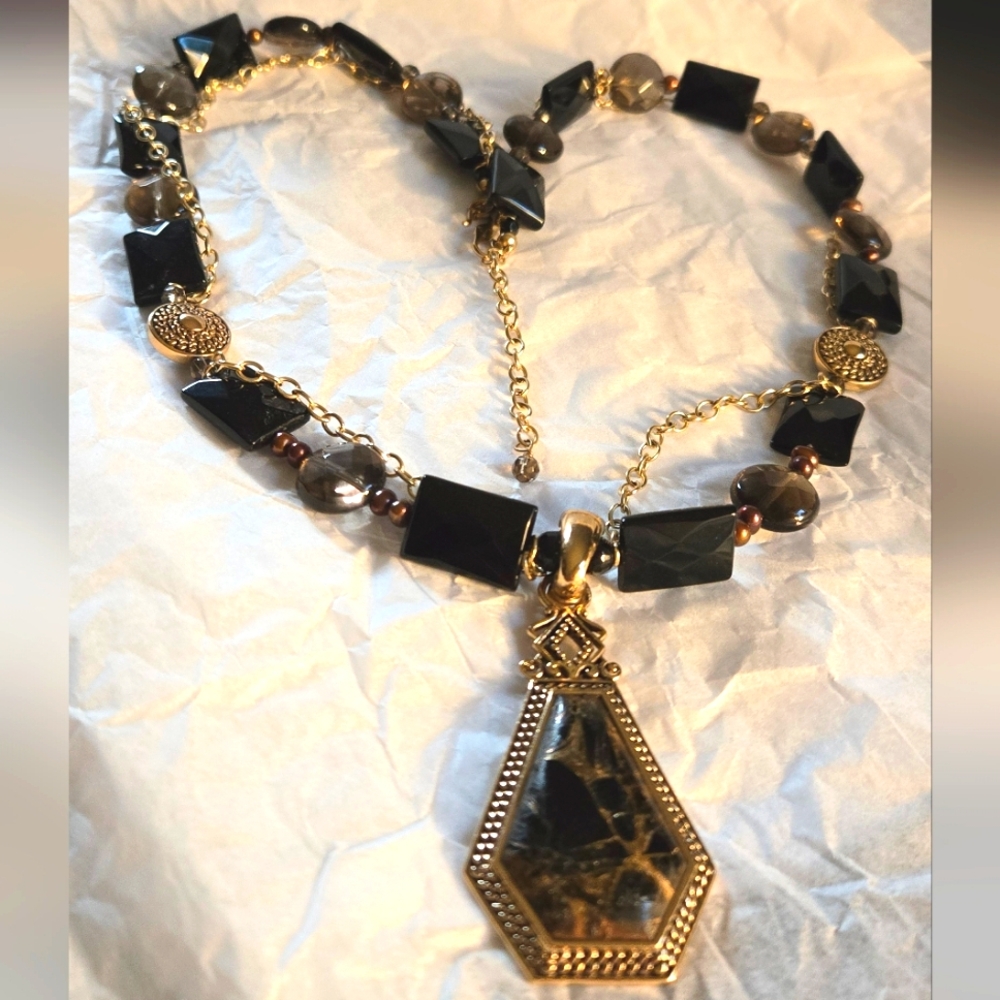 Studio Barse Semi-precious Gemstone And Brass Necklace w/enhancer Pendant